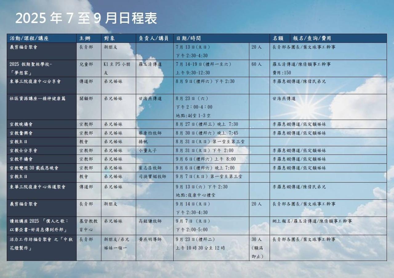 2025年7-9月 活動/講座/課程